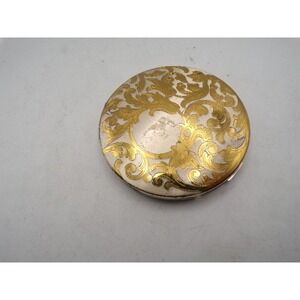 Vintage Elgin American Gold Tone Scroll Powder Compact Mirror Made in USA Round